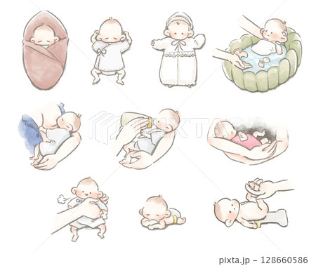 手描きの新生児の赤ちゃん 128660586