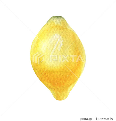 Juicy yellow lemon watercolor illustration. Hand drawn tropical sour fruit, summer lemonade ingredient for beverage menu, bar,label,logo design. Italian and Sicilian garden fruit 128660619