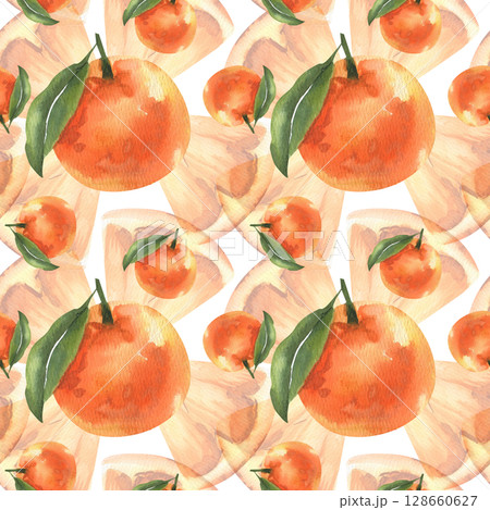 Oranges fruits and pieces watercolor seamless pattern. Hand drawn tropical summer fruits clipart, Spain and Italy juicy ripe background for stationery,textile,wallpaper design Oranges fruits and pieces watercolor seamless pattern. Hand drawn tropical summer fruits clipart, Spain and Italy juicy ripe background for stationery,textile,wallpaper design 128660627