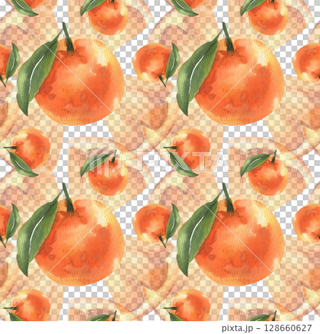 Oranges fruits and pieces watercolor seamless pattern. Hand drawn tropical summer fruits clipart, Spain and Italy juicy ripe background for stationery,textile,wallpaper design 128660627