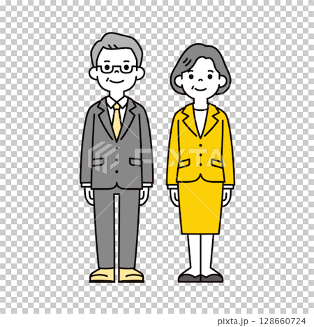 穿著西裝的高級男女全身商務插畫集_向量 128660724