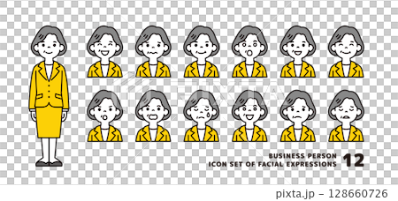 Set of business avatar icons of middle-aged and elderly women with various expressions_vector 128660726