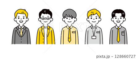 若いビジネスマンの、シンプルな上半身イラスト素材セット_ベクター 若いビジネスマンの、シンプルな上半身イラスト素材セット_ベクター 128660727