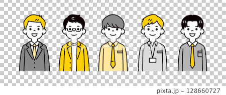 若いビジネスマンの、シンプルな上半身イラスト素材セット_ベクター 若いビジネスマンの、シンプルな上半身イラスト素材セット_ベクター 128660727
