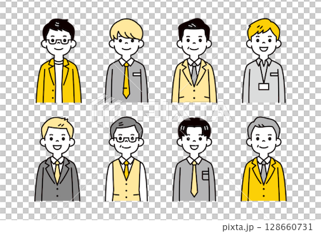 様々な年代のビジネスマンの、シンプルな上半身イラスト素材セット＿ベクター 128660731
