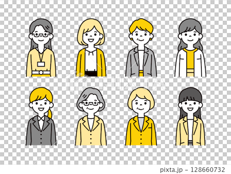 各年齡層的商務女性的簡單上身插圖集_向量 128660732