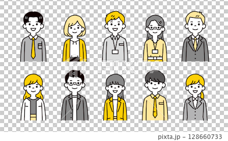 Simple upper body illustration material set of young male and female business people_vector 128660733