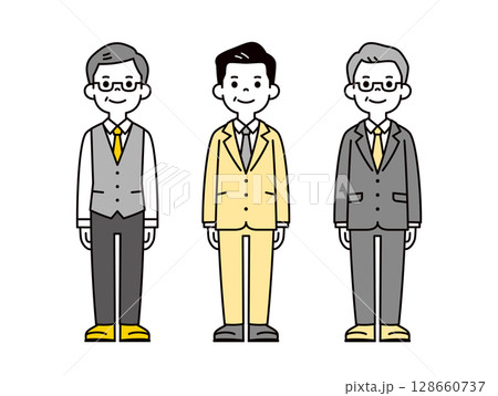 年配のビジネスマンの、シンプルな全身イラスト素材セット_ベクター 年配のビジネスマンの、シンプルな全身イラスト素材セット_ベクター 128660737