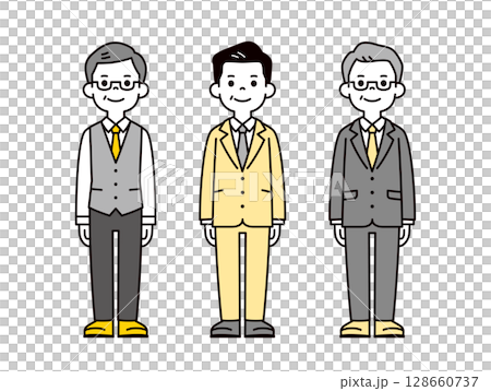 年配のビジネスマンの、シンプルな全身イラスト素材セット_ベクター 年配のビジネスマンの、シンプルな全身イラスト素材セット_ベクター 128660737