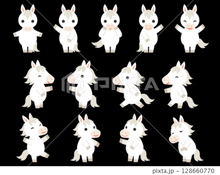 白馬のキャラクターのイラストセット 128660770