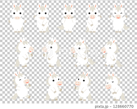 白馬のキャラクターのイラストセット 128660770