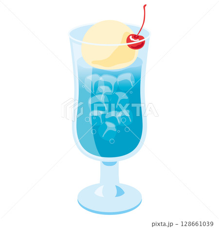 クリームソーダのイラスト_青 128661039
