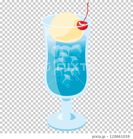 クリームソーダのイラスト_青 128661039