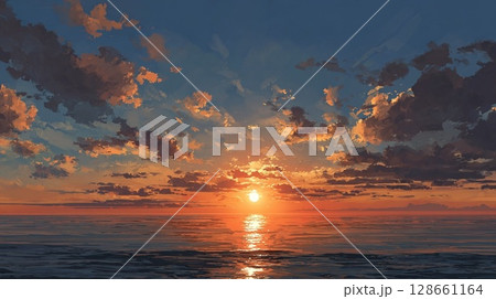 海に沈む夕日 128661164