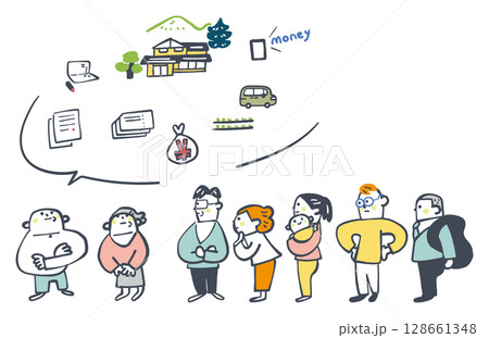 遺産相続の鍵を握るのは残す人?残される人? セットのストックイラスト素材 遺産相続の鍵を握るのは残す人?残される人? セットのストックイラスト素材 128661348