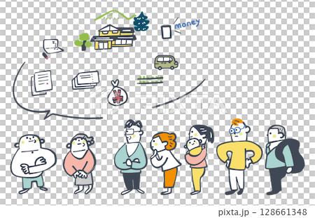 遺産相続の鍵を握るのは残す人?残される人? セットのストックイラスト素材 遺産相続の鍵を握るのは残す人?残される人? セットのストックイラスト素材 128661348