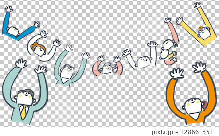 家庭和辦公室人員向天空伸出雙手設定庫存插圖素材 128661351