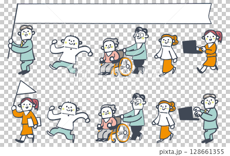 相続の悩み事は我々がリードします　家族と事務員のセットのストックイラスト素材	 128661355