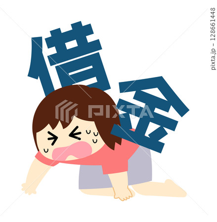 借金に押しつぶされる女性 借金に押しつぶされる女性 128661448