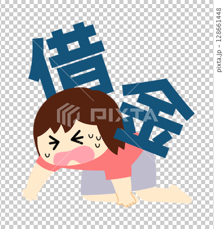 借金に押しつぶされる女性 借金に押しつぶされる女性 128661448