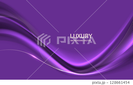 Abstract gold ribbon wave curve on purple luxury background vector 128661454