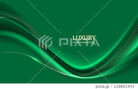 Abstract gold ribbon wave curve on green luxury background vector Abstract gold ribbon wave curve on green luxury background vector 128661455