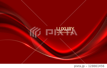 Abstract gold ribbon wave curve on red luxury background vector 128661456