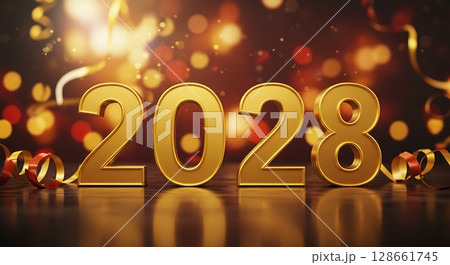 happy new year golden numbers on a bokeh background 128661745