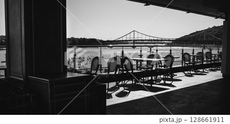 Ukraine, Kiev, 5 September 2023. embankment cafe near the Dnieper River 128661911