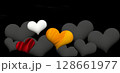 Black and multicolored hearts 3D render. Postcard valentine in dark color. 128661977