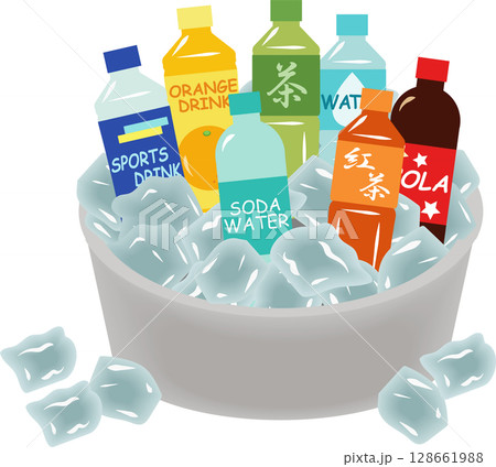 氷で冷やされるペットボトル飲料 128661988