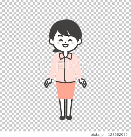Illustration of a smiling three-headed woman wearing work clothes over a suit 128662033