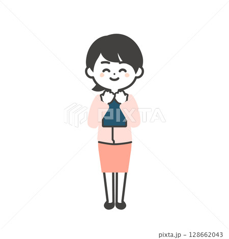 資料を抱えるスーツの上に作業服を着た3頭身女性のイラスト 資料を抱えるスーツの上に作業服を着た3頭身女性のイラスト 128662043