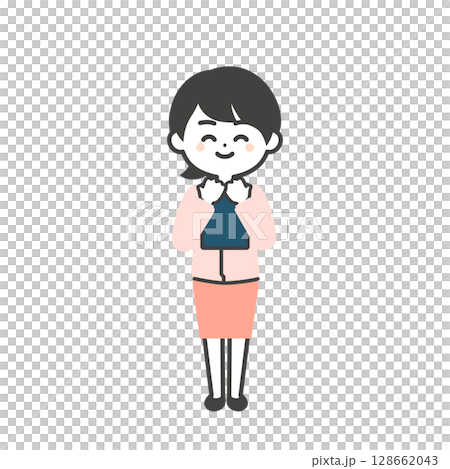 資料を抱えるスーツの上に作業服を着た3頭身女性のイラスト 資料を抱えるスーツの上に作業服を着た3頭身女性のイラスト 128662043
