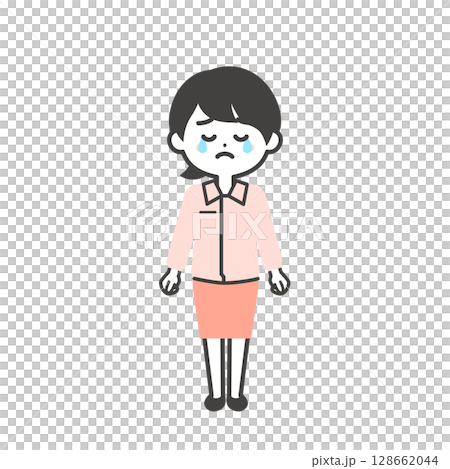 圖:一個三頭女人穿著工作服和西裝,流著淚 圖:一個三頭女人穿著工作服和西裝,流著淚 128662044