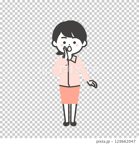 插圖：一個三頭女人，身穿工作服，外面套著西裝，一隻手摀著嘴打電話 128662047