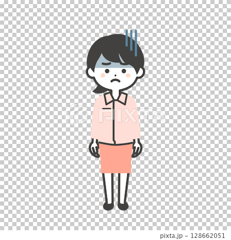 圖：一個三頭女人，穿著工作服，西裝外套，表情陰沉 128662051