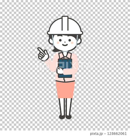 Illustration of a three-headed woman wearing a helmet and work clothes over a suit 128662061