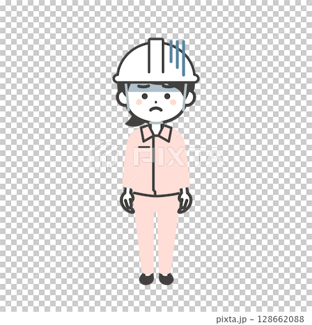 圖:一個三頭女人,頭戴頭盔,表情陰鬱,西裝外套著工作服 圖:一個三頭女人,頭戴頭盔,表情陰鬱,西裝外套著工作服 128662088