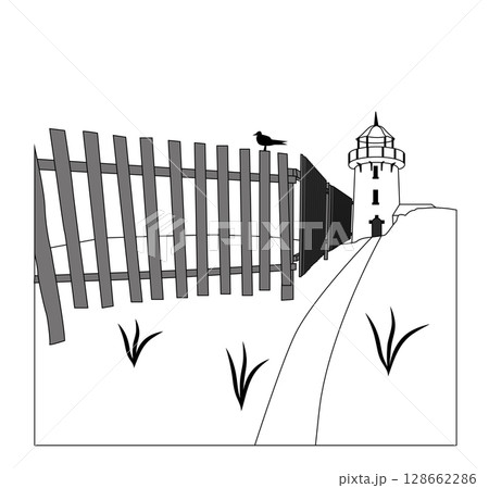 Light house by the sea with a white background Light house by the sea with a white background 128662286