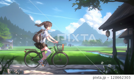 サイクリングをする女性 128662303