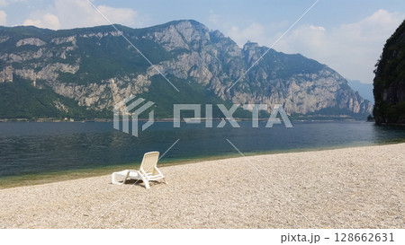 beautiful landscape of a beach on a mountain river 128662631
