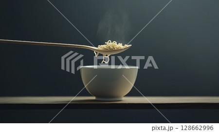 スプーンですくった麺 128662996
