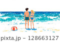 海でデートしているカップル 128663127