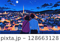 夜景を眺めるカップル 128663128