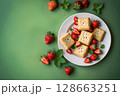 cookie with tender cottage cheese and fresh strawberries 128663251