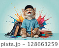 Little cat preparing for first school adventure 128663259