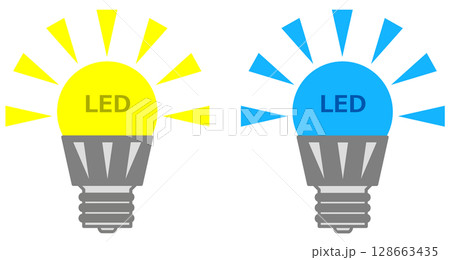 室内灯をい交換するとエコで節電タイプになる電球型LEDのイラスト 室内灯をい交換するとエコで節電タイプになる電球型LEDのイラスト 128663435