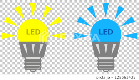 室内灯をい交換するとエコで節電タイプになる電球型LEDのイラスト 室内灯をい交換するとエコで節電タイプになる電球型LEDのイラスト 128663435