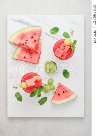 Fresh watermelon juice with mint and lime 128663619